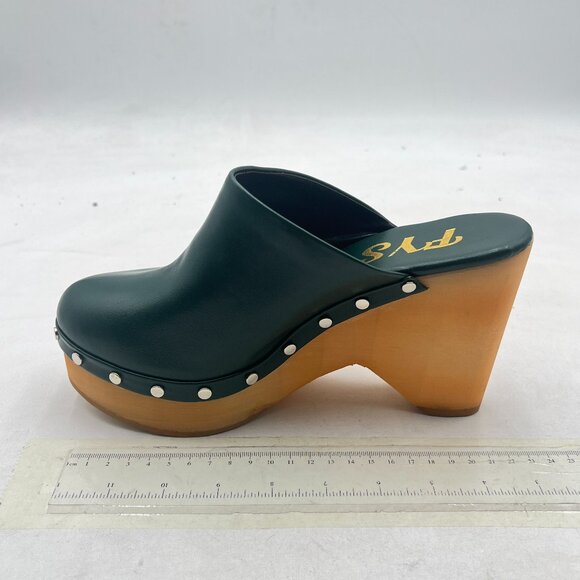 FYS Dark Green Round Toe Slip on Mule Rivet Studded High Heel Wedges Dressy Shoe - Picture 2 of 8